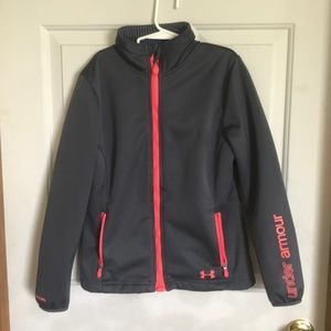 Grey and pink under armor jacket size medium girls